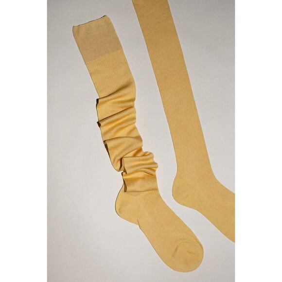 Maria La Rosa Paglia Over The Knee Socks Silk Nylon Ribbed One Size Yellow NWT - Picture 7 of 14